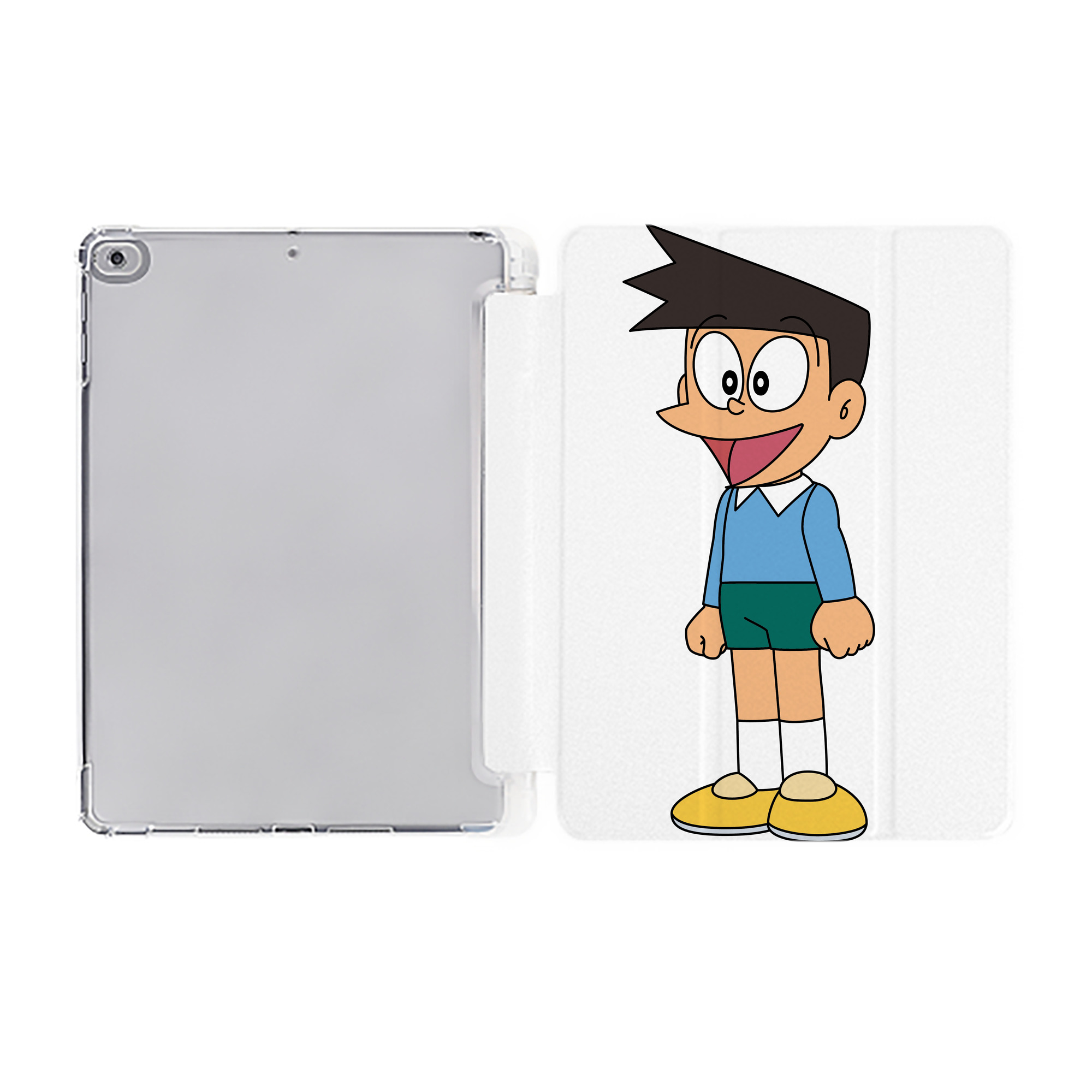（画像用） ドラえもん 骨川 スネ夫 Doraemon Honekawa Suneo IPad ケース ペン収納付き 三つ折りスタンド PUレザー×シリコン 対応機種9.5/10.5/10.9インチ